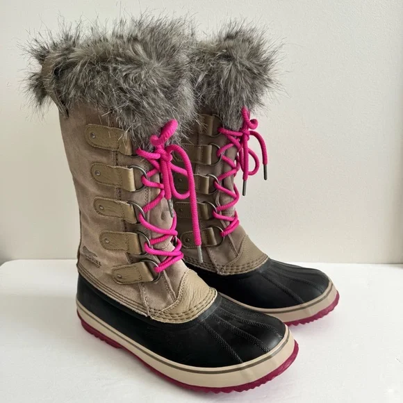 SOREL Joan Of Arctic Faux Fur Lined Suede Pebble Deep Blush Boots Wool Liner 12 - Picture 4 of 14
